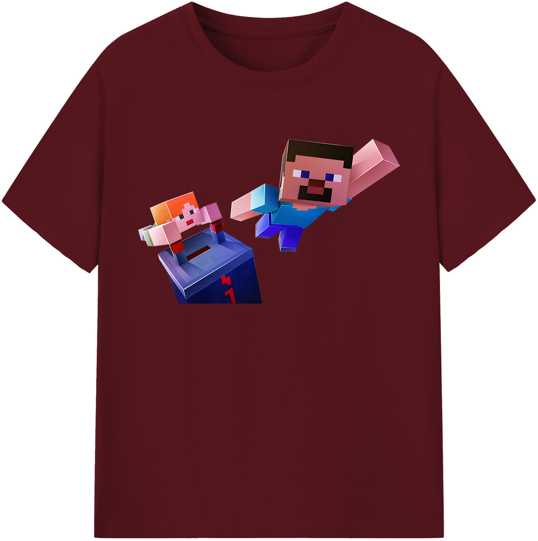 （画像用） マインクラフト ブロックの世界 Minecraft MC Block world 綿100％半袖Tシャツ（フロントプリント）